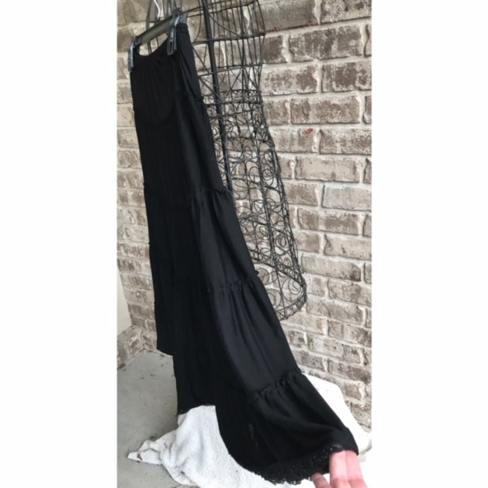 Black Tiered Maxi Skirt Beaded Lacy Joe Benbasset - Picture 3 of 8